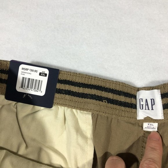 NEW GAP Mens XXL Pull On Khaki Tan Chino Shorts Flat Front NWT $40 - Picture 6 of 8